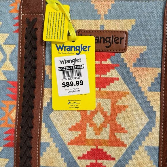 NWT! Wrangler Southwestern Pattern Dual Sided Print Canvas Wide Tote - Picture 7 of 9